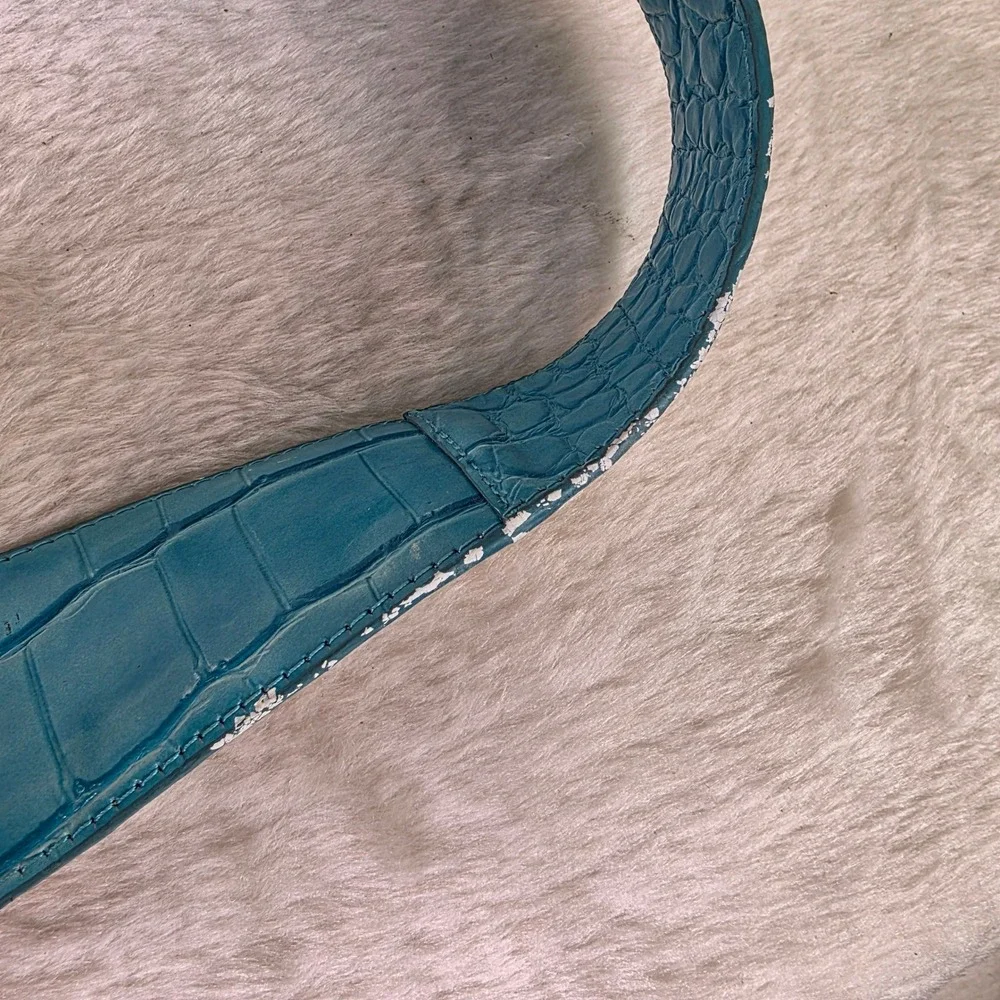 VTG 80s Suzanne Somers Waist Belt Blue Croco Embossed Leather Womens XL